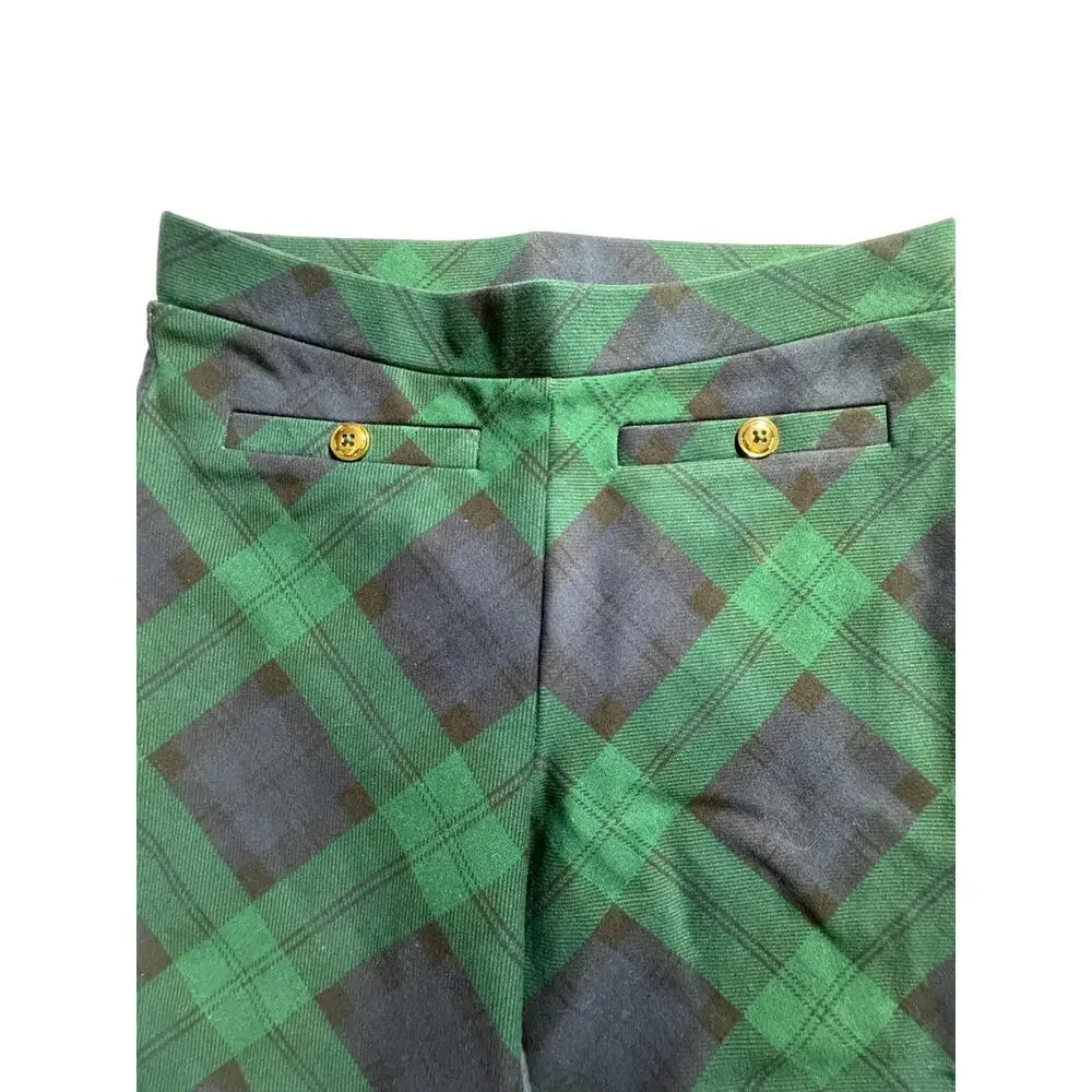 Gymboree Girls Size 12 Green Navy Plaid Pull On Stretch Pants NWOT